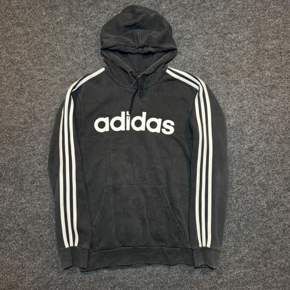 Adidas Essentials 3-Stripes Hoodie Mens Medium Black White Logo Sweatshirt